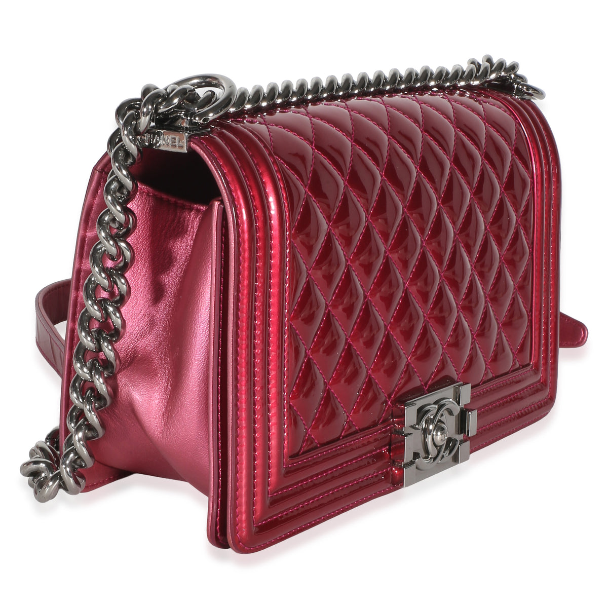 Chanel Pink Quilted Metallic Patent Old Medium Boy Bag Handbag 3