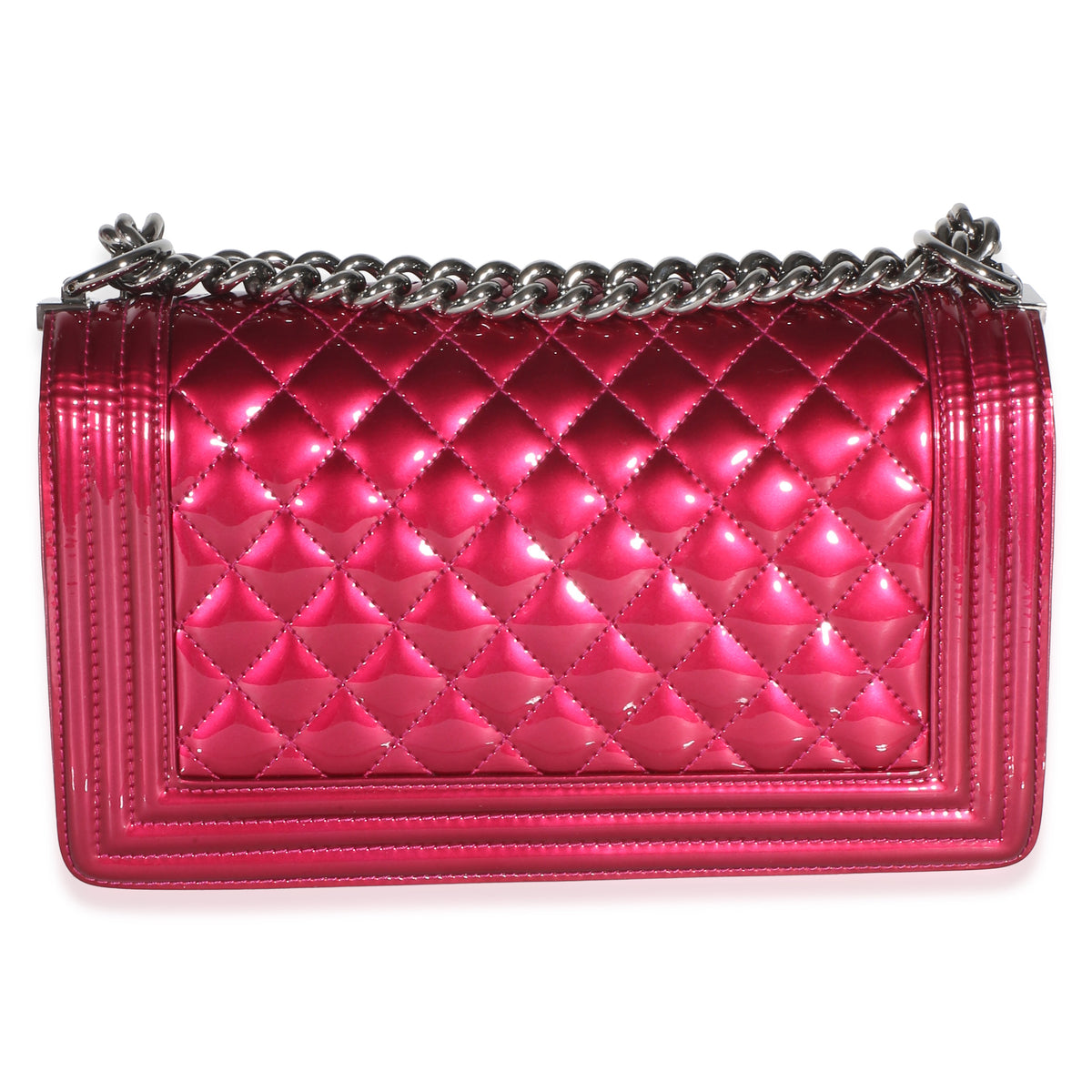 Chanel Pink Quilted Metallic Patent Old Medium Boy Bag Handbag 4