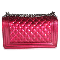 Chanel Pink Quilted Metallic Patent Old Medium Boy Bag Handbag 4