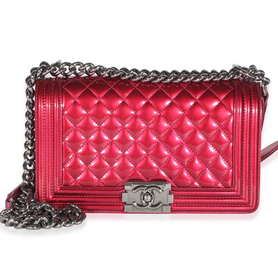 Chanel Pink Quilted Metallic Patent Old Medium Boy Bag Handbag id