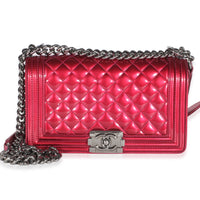Chanel Pink Quilted Metallic Patent Old Medium Boy Bag Handbag id