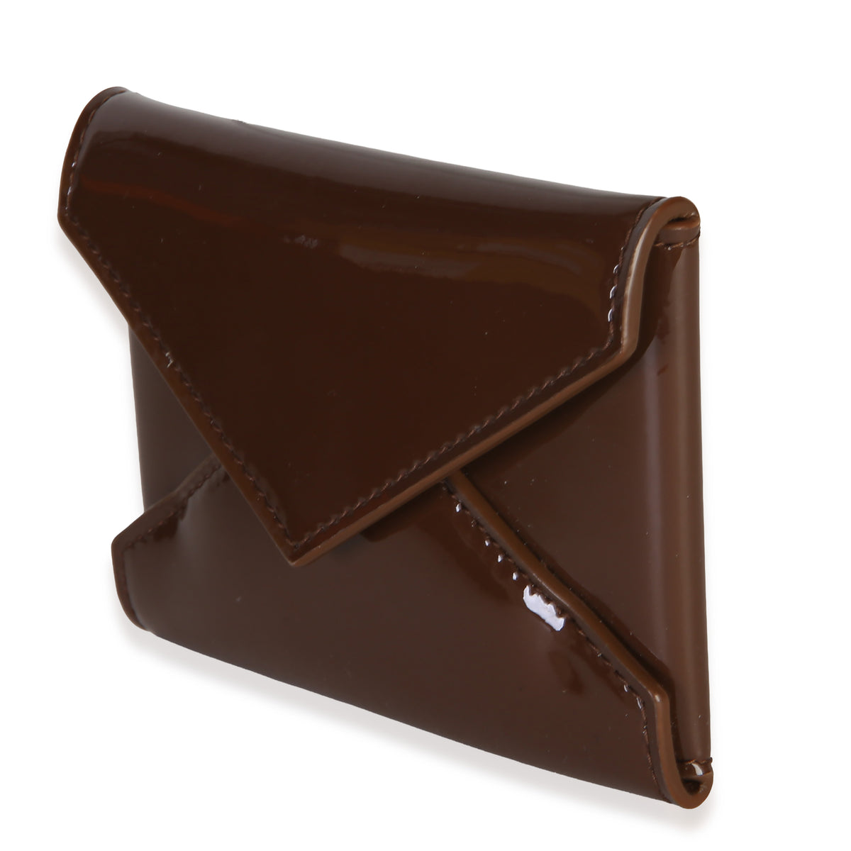 Saint Laurent Brown Patent Envelope Flap Card Case Wallet 2