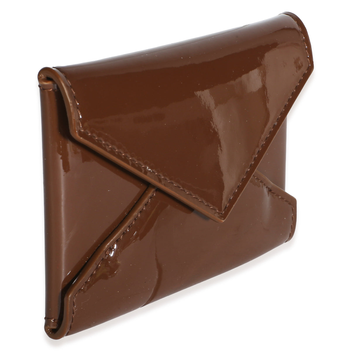 Saint Laurent Brown Patent Envelope Flap Card Case Wallet 3