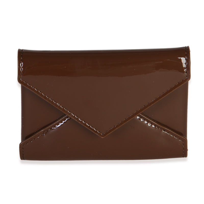Saint Laurent Brown Patent Envelope Flap Card Case Wallet fv