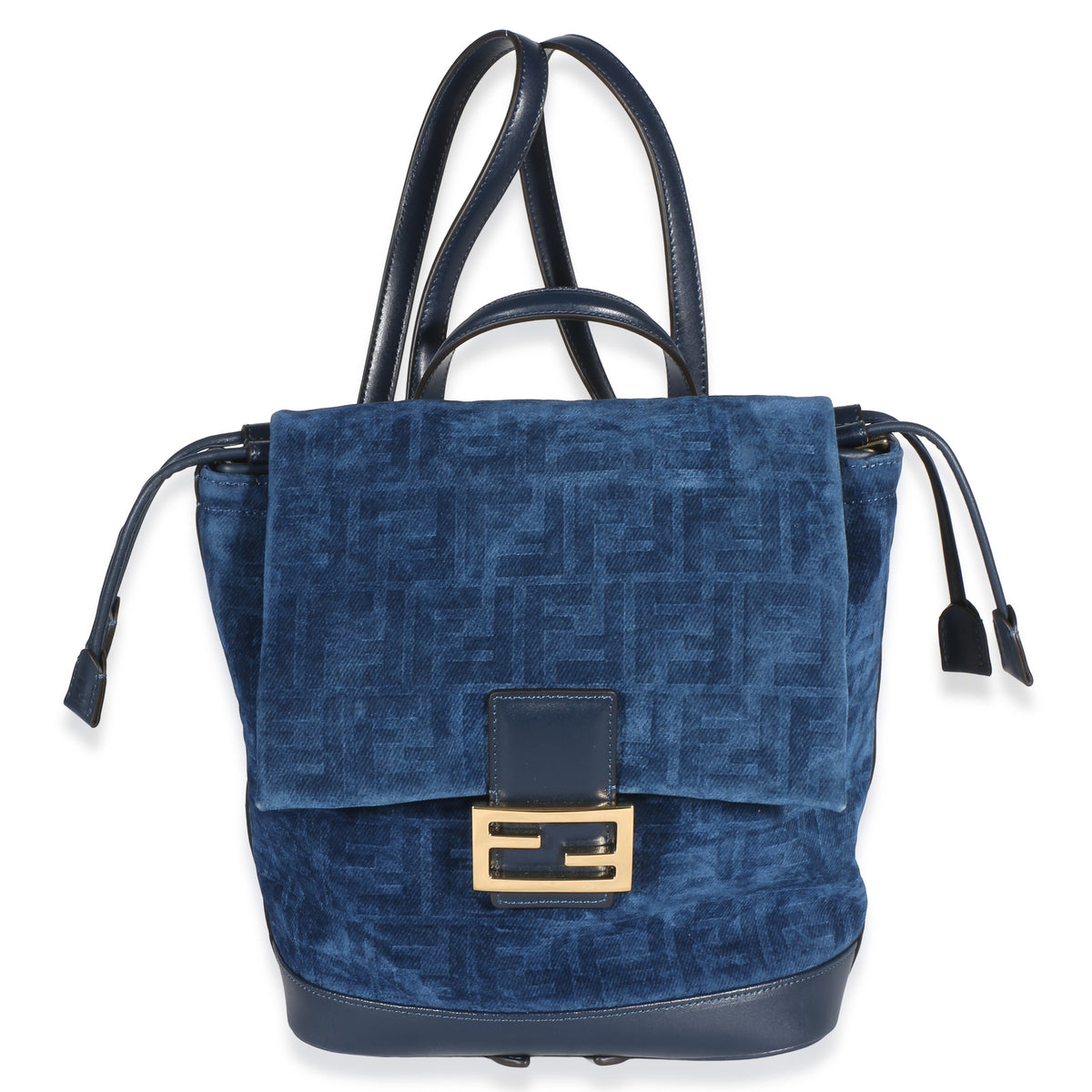 Fendi Blue Abyss FF Flocked Denim Drawstring Backpack Handbag id