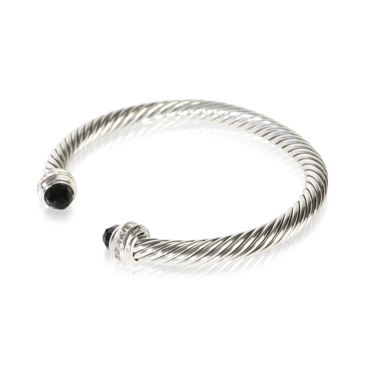 David Yurman Sterling Silver Onyx and Diamond Cable Classic Bracelet 2