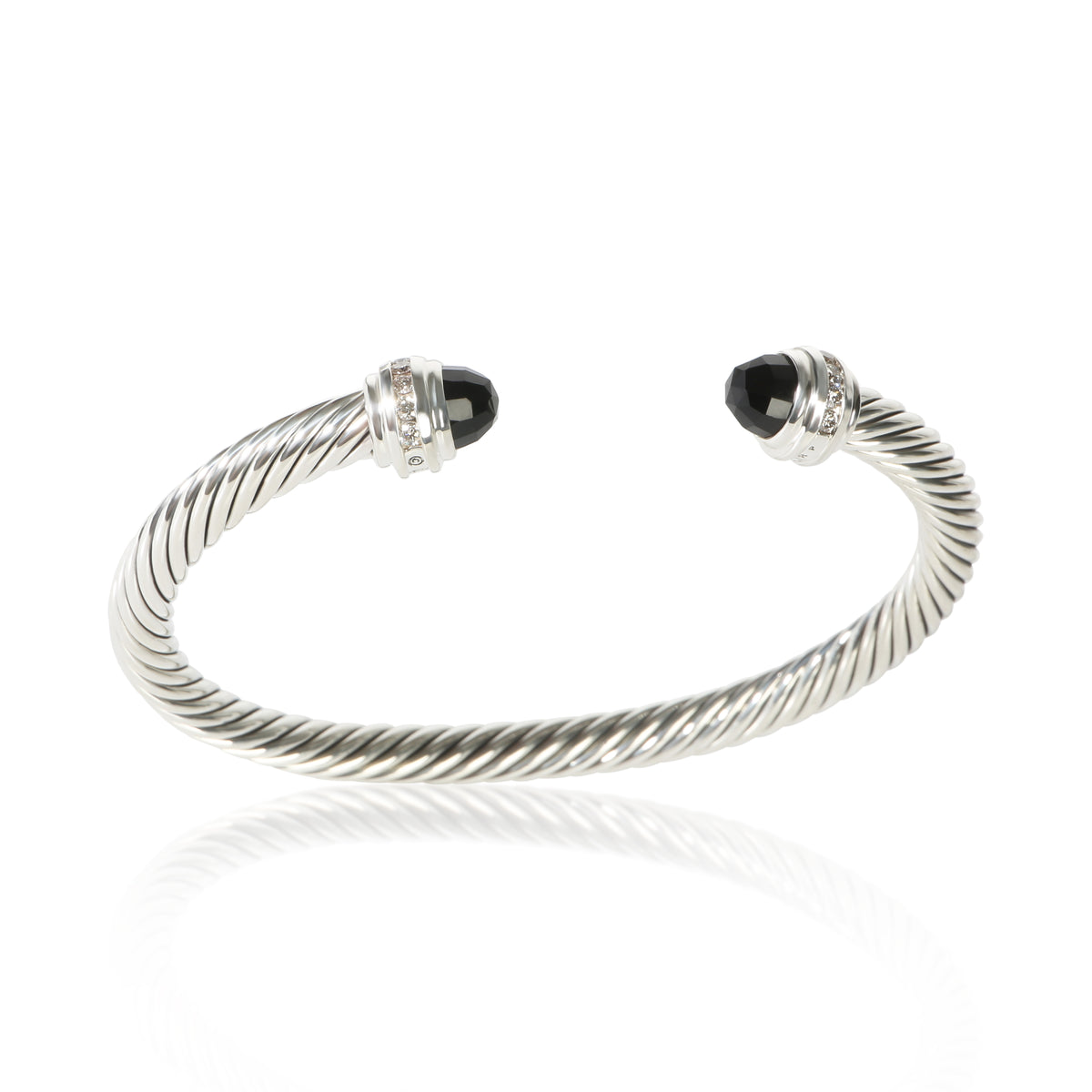 David Yurman Sterling Silver Onyx and Diamond Cable Classic Bracelet 4