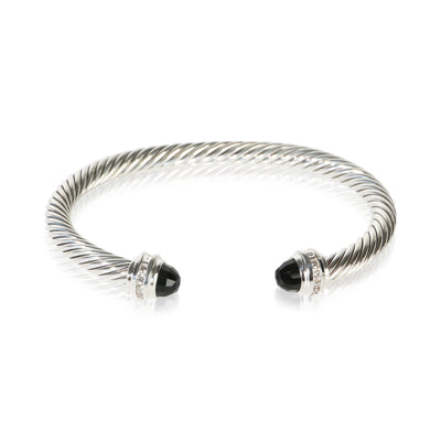 David Yurman Sterling Silver Onyx and Diamond Cable Classic Bracelet fv