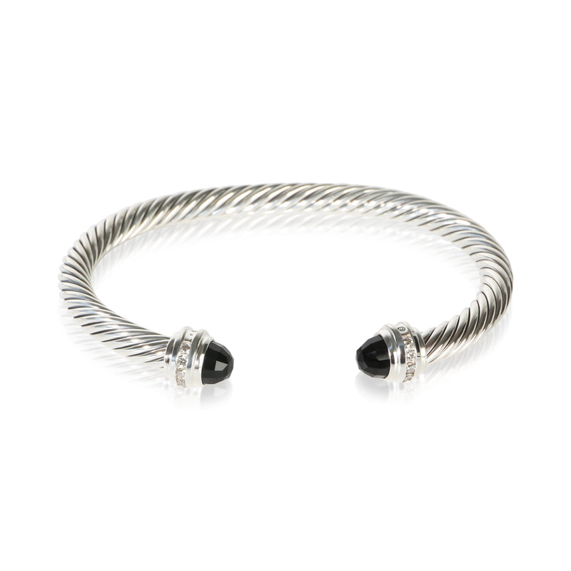 David Yurman Sterling Silver Onyx and Diamond Cable Classic Bracelet fv
