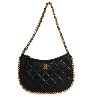 Chanel Black Shiny Quilted Lambskin Small CC Chain Around Hobo Handbag id