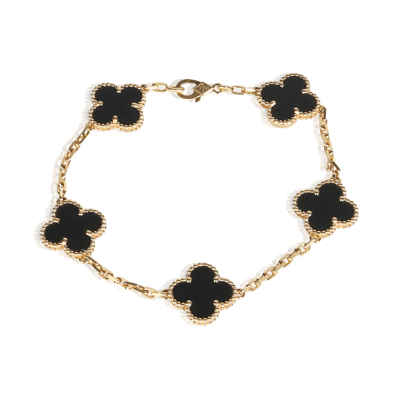 Van Cleef & Arpels Yellow Gold Onyx Vintage Alhambra Bracelet fv