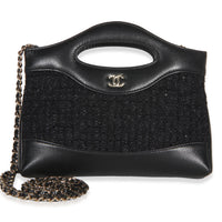 Chanel 25K Black Metallic Tweed Calfskin Nano 31 Shopping Clutch With Chain Handbag id