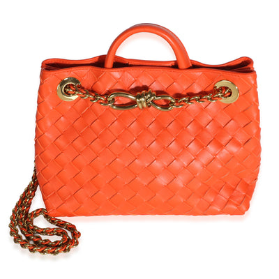 Bottega Veneta Orange Nappa Intrecciato Small Andiamo With Chain Handbag id