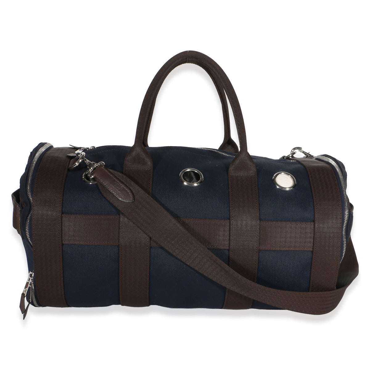Hermès Navy Canvas Dog Carrier PHW Handbag 5