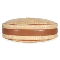 Saint Laurent Beige Raffia Brown Calfskin Round Camera Bag Handbag 5