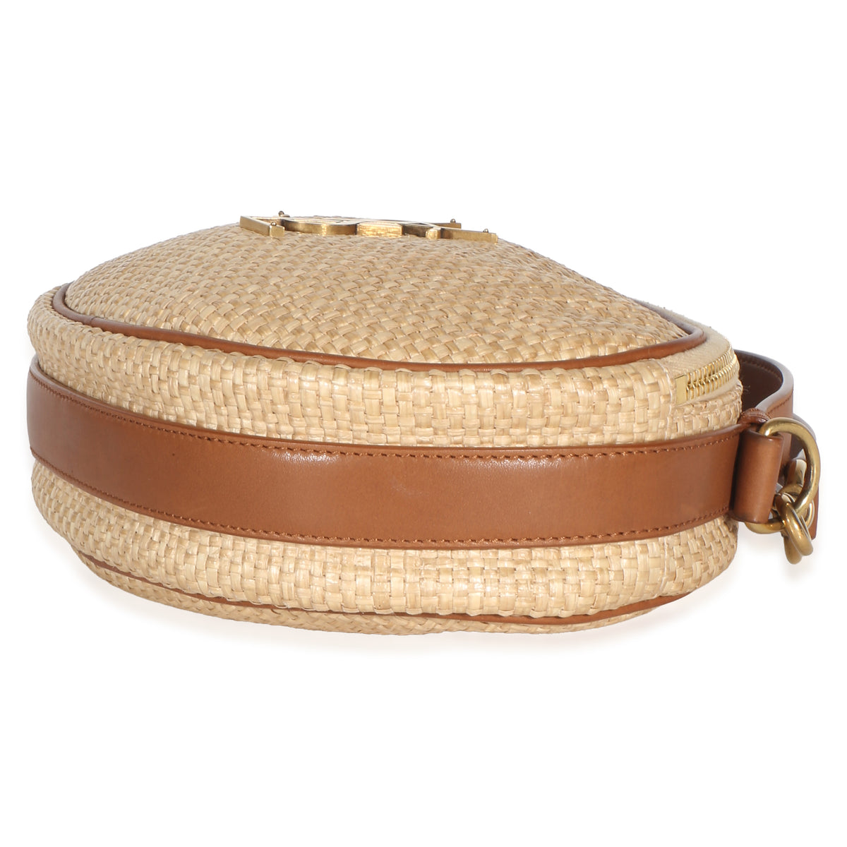 Saint Laurent Beige Raffia Brown Calfskin Round Camera Bag Handbag 6