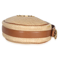 Saint Laurent Beige Raffia Brown Calfskin Round Camera Bag Handbag 6