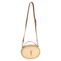 Saint Laurent Beige Raffia Brown Calfskin Round Camera Bag Handbag 8