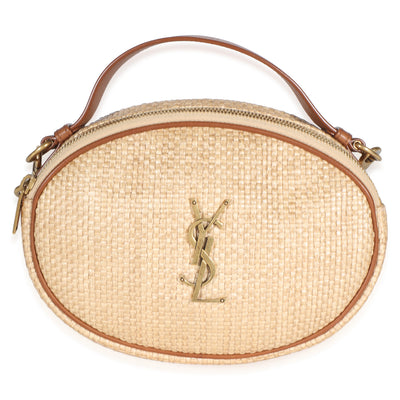 Saint Laurent Beige Raffia Brown Calfskin Round Camera Bag Handbag id