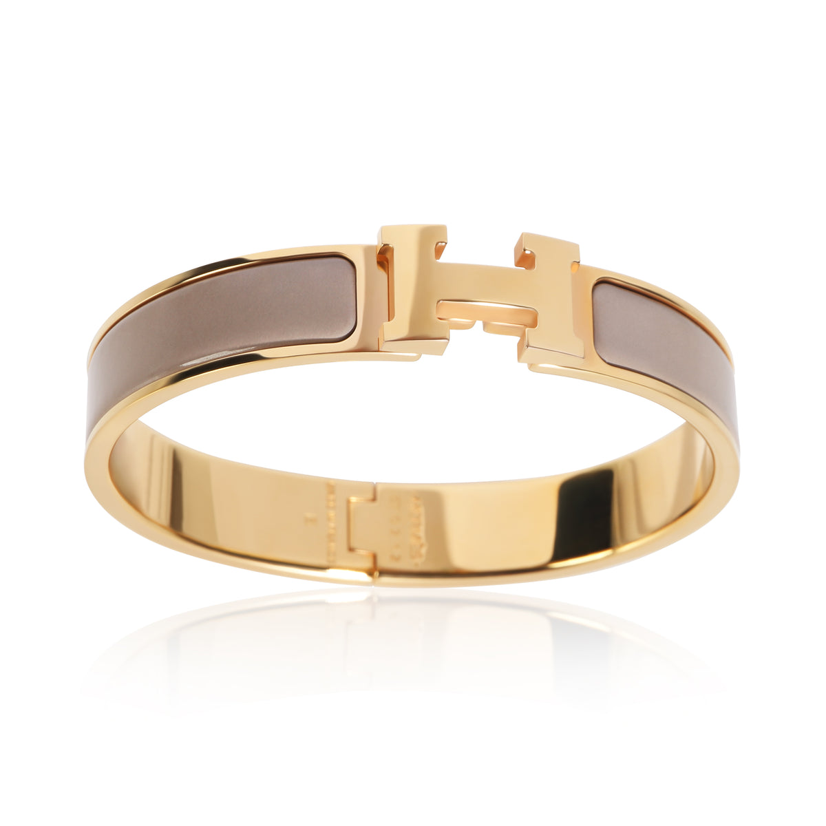 Hermès Gold Plated Clic H In Marron Glacé Bracelet 4