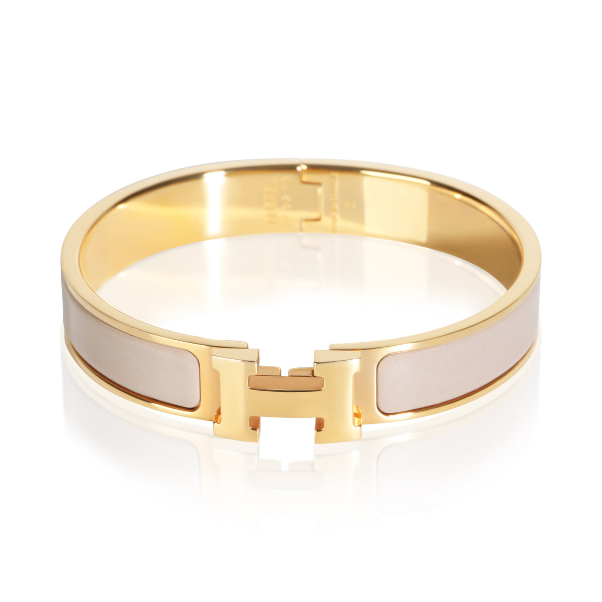 Hermès Gold Plated Clic H In Marron Glacé Bracelet fv