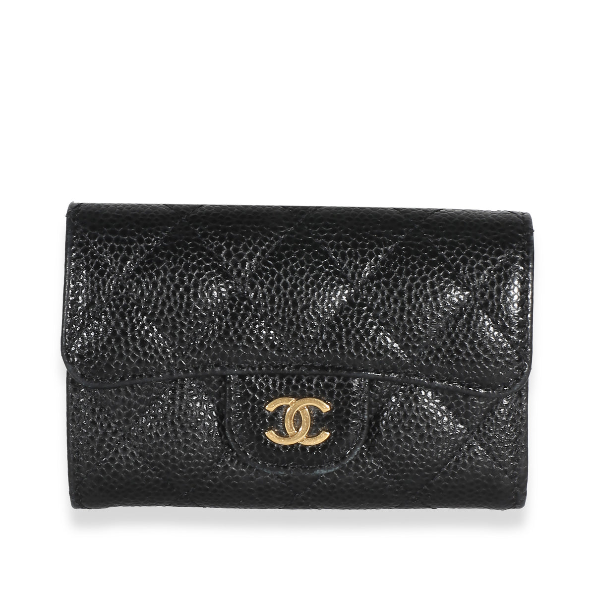 Chanel Black Quilted Caviar Flap Card Holder Handbag id