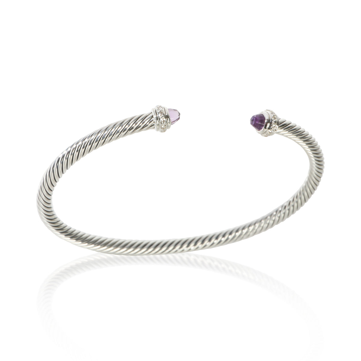 David Yurman Sterling Silver Amethyst and Diamond Cable Classic Bracelet 4