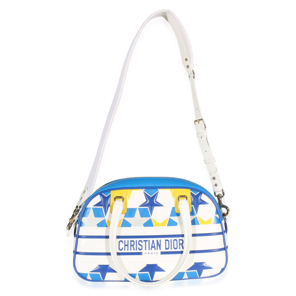 Christian Dior Blue Multicolor Calfskin Star Medium Dior Vibe Bowling Bag Handbag 8