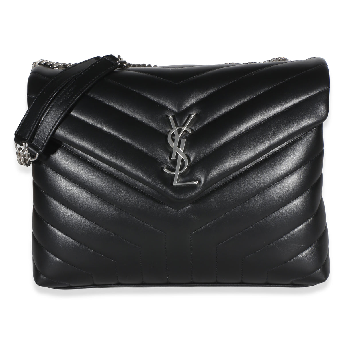 Saint Laurent Black Calfskin Y Quilted Medium Loulou Chain Satchel Handbag id