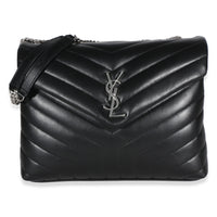 Saint Laurent Black Calfskin Y Quilted Medium Loulou Chain Satchel Handbag id