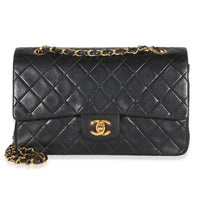 Chanel Vintage 24k Black Quilted Lambskin Small Classic Double Flap Bag Handbag id