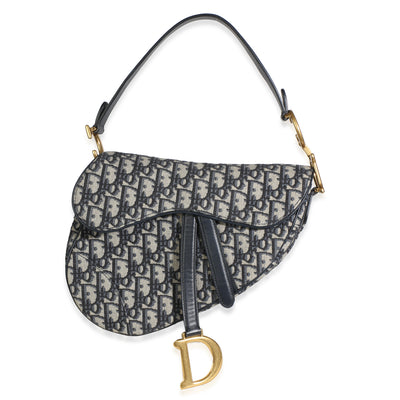 Christian Dior Blue Oblique Jacquard Canvas Medium Saddle Bag Handbag id