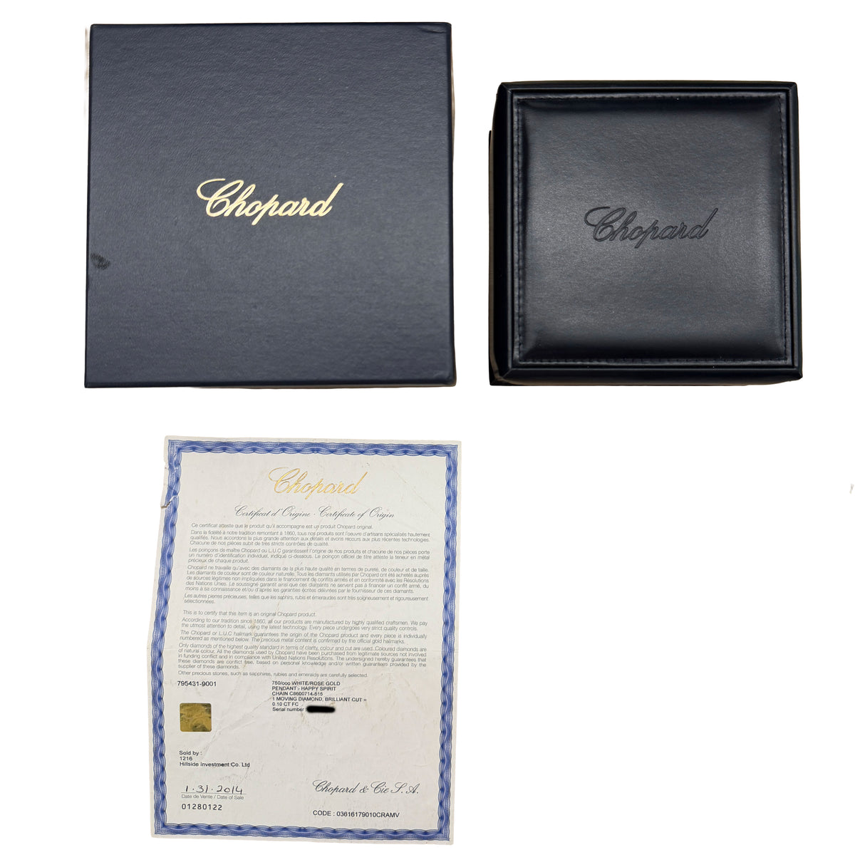 Chopard 3 Tone Gold Diamond Happy Spirit Pendant box