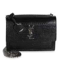 Saint Laurent Black Croc Embossed Calfskin Medium Monogram Sunset Bag Handbag id
