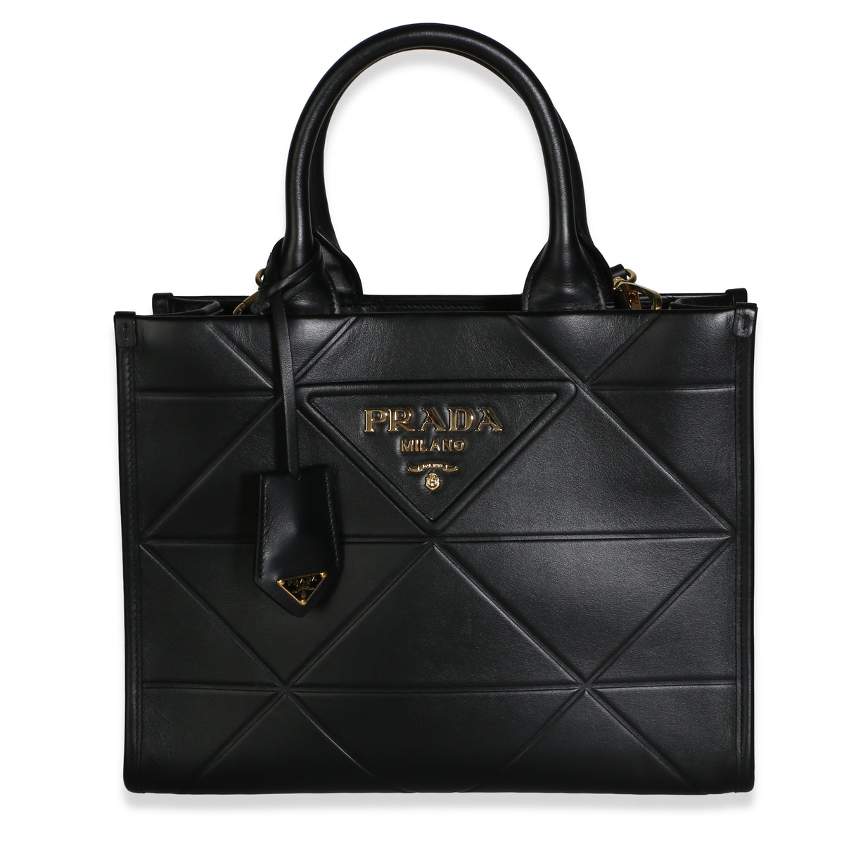 Prada Black Triangolo Embossed Soft Calfskin Small Symbole Tote Handbag id
