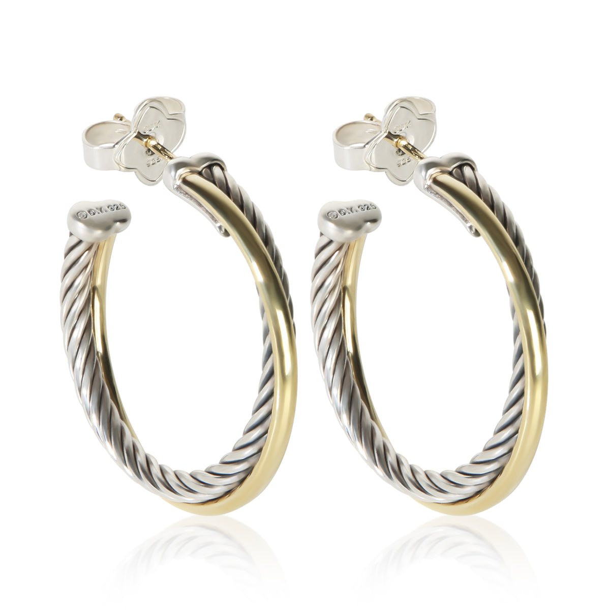 David Yurman 1/4 18K Yellow Gold & Sterling Silver Crossover Hoop Earrings 2
