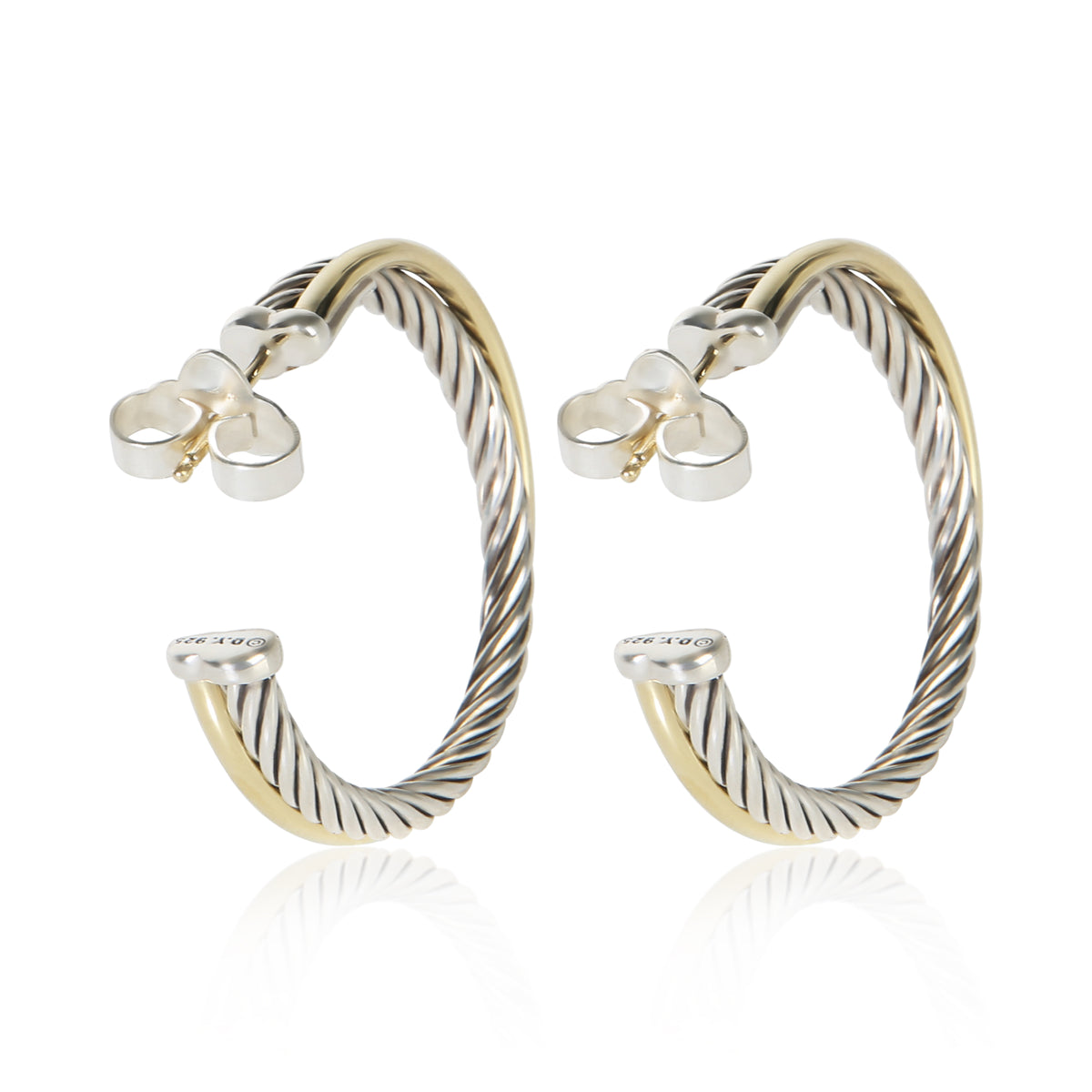 David Yurman 1/4 18K Yellow Gold & Sterling Silver Crossover Hoop Earrings 4