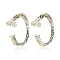 David Yurman 1/4 18K Yellow Gold & Sterling Silver Crossover Hoop Earrings 4