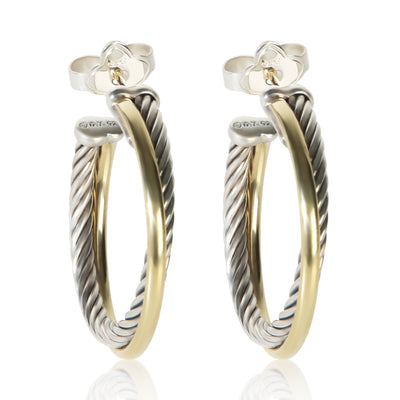 David Yurman 1/4 18K Yellow Gold & Sterling Silver Crossover Hoop Earrings fv