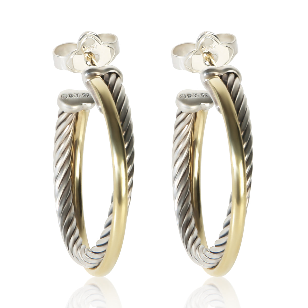 David Yurman 1/4 18K Yellow Gold & Sterling Silver Crossover Hoop Earrings fv