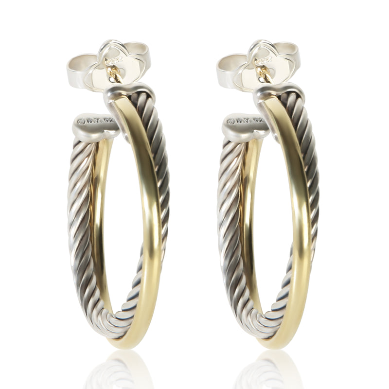 David Yurman 1/4 18K Yellow Gold & Sterling Silver Crossover Hoop Earrings fv