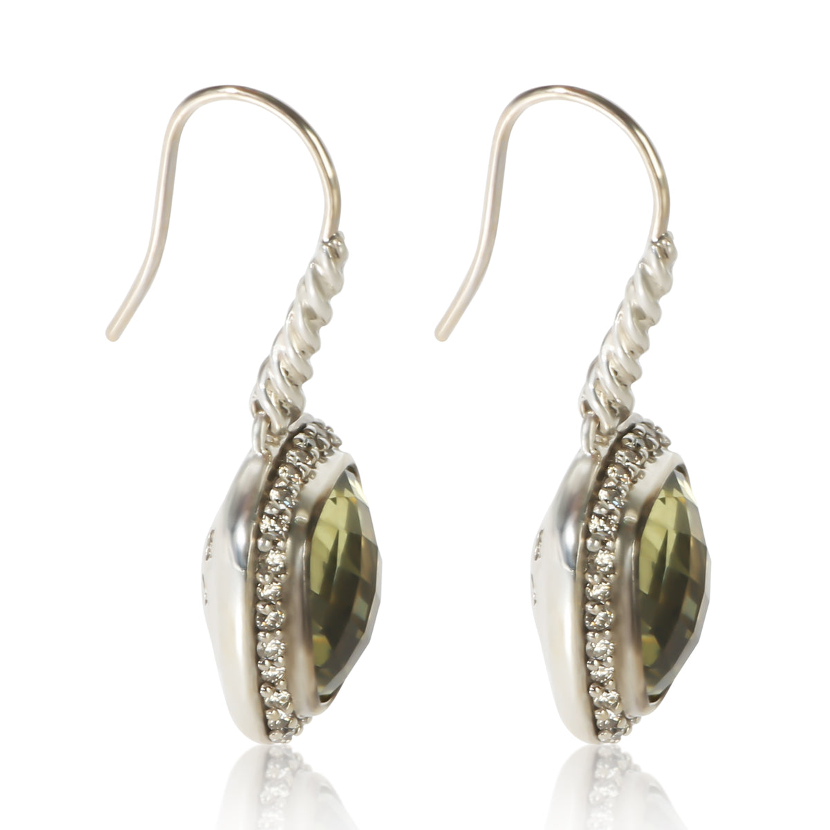 David Yurman Sterling Silver Peridot and Diamond Noblesse Earrings 2