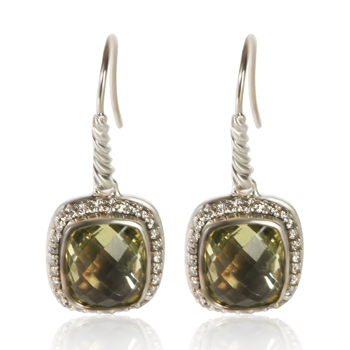 David Yurman Sterling Silver Peridot and Diamond Noblesse Earrings fv