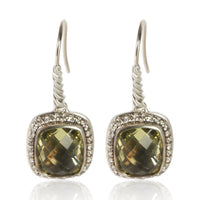 David Yurman Sterling Silver Peridot and Diamond Noblesse Earrings fv