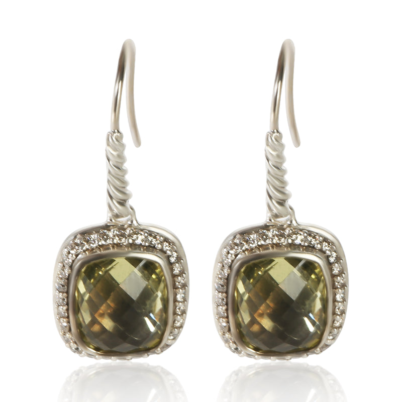 David Yurman Sterling Silver Peridot and Diamond Noblesse Earrings fv