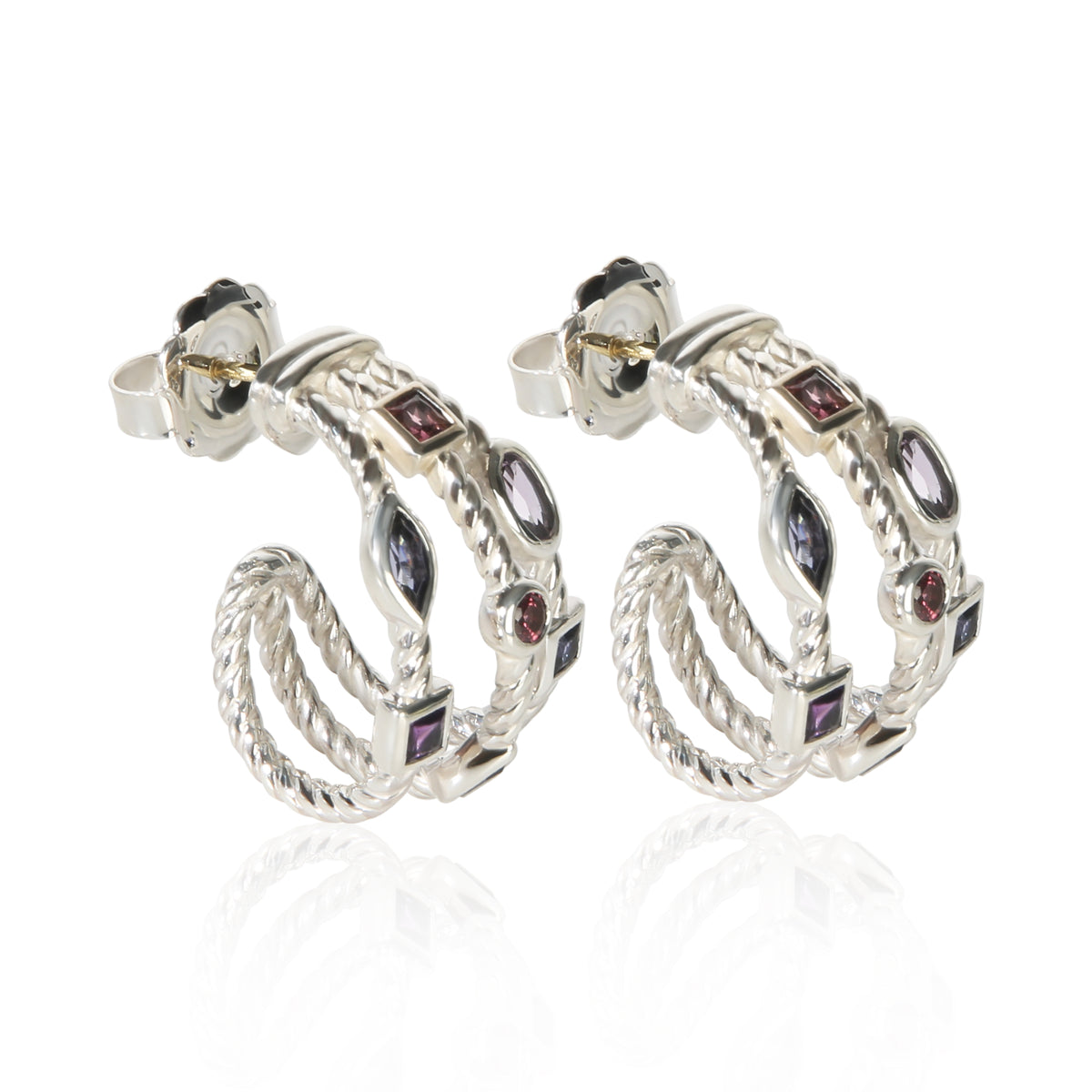 David Yurman Sterling Silver Iolite and Tourmaline Confetti Earrings 2
