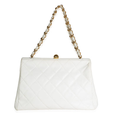 Chanel Vintage White Quilted Caviar Kisslock Frame Bag Handbag id