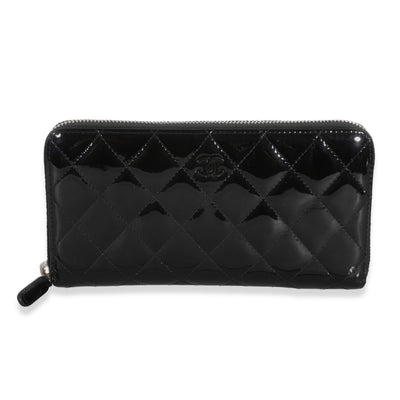 Chanel Black Quilted Patent Large Gusset Long Flap Wallet Handbag id