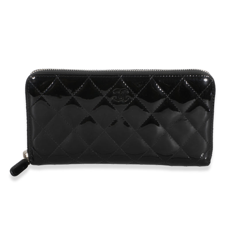 Chanel Black Quilted Patent Large Gusset Long Flap Wallet Handbag id