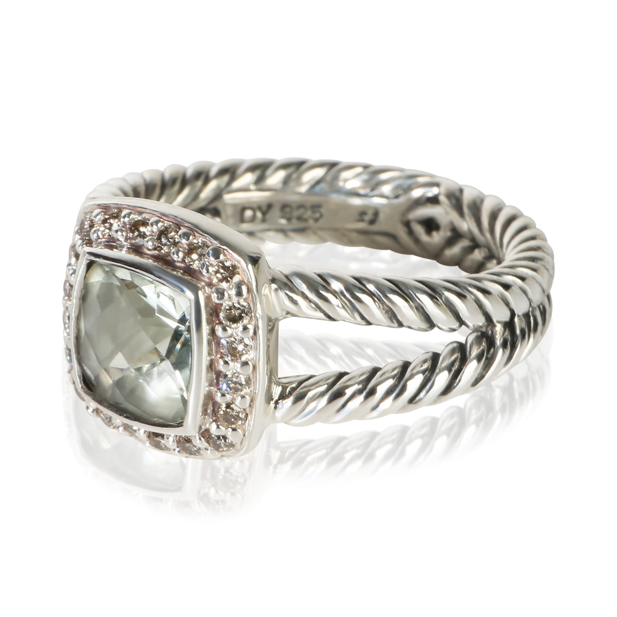 David Yurman Sterling Silver Prasiolite and Diamond Petite Albion Ring 2